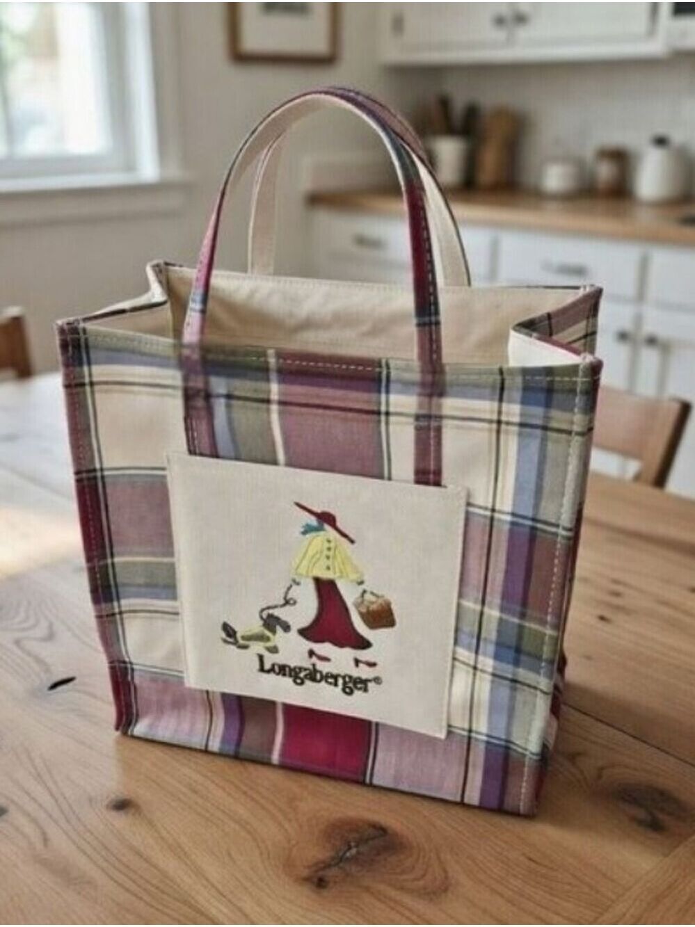 Longaberger Plaid Tote with Character Design